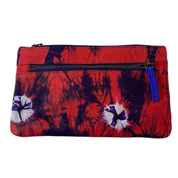 JASPER & JEERA Pink Purple Tie Dye Leather Zip Clutch - Picture 1 of 5